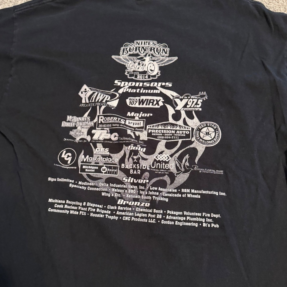 Niles Burn Run 2014 Great Lakes Burn Camp Firefighter Biker T-Shirt Black Large - Picture 5 of 7
